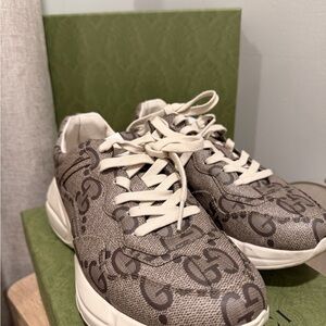 Gucci Brown Monogram Sneakers with White Accents